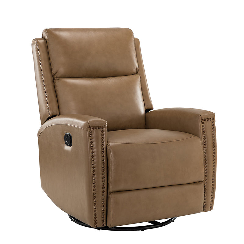 Fauteuil inclinable à dossier haut en cuir véritable avec clous décoratifs, ressorts en S et 3 positions manuelles | Bourgogne / Chameau / Marron / Noir / Tourterelle / Bleu marine / Beige / Sauge / Taupe | Fauteuil simple