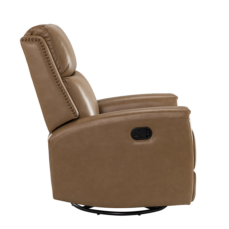 Fauteuil inclinable à dossier haut en cuir véritable avec clous décoratifs, ressorts en S et 3 positions manuelles | Bourgogne / Chameau / Marron / Noir / Tourterelle / Bleu marine / Beige / Sauge / Taupe | Fauteuil simple