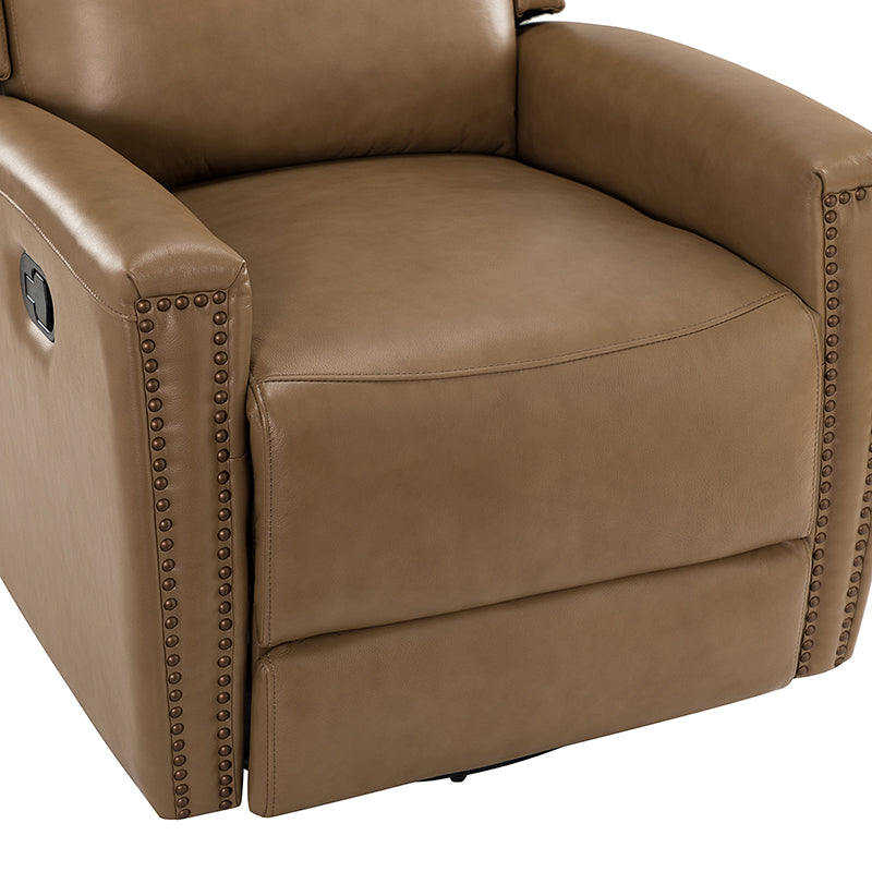 Fauteuil inclinable à dossier haut en cuir véritable avec clous décoratifs, ressorts en S et 3 positions manuelles | Bourgogne / Chameau / Marron / Noir / Tourterelle / Bleu marine / Beige / Sauge / Taupe | Fauteuil simple