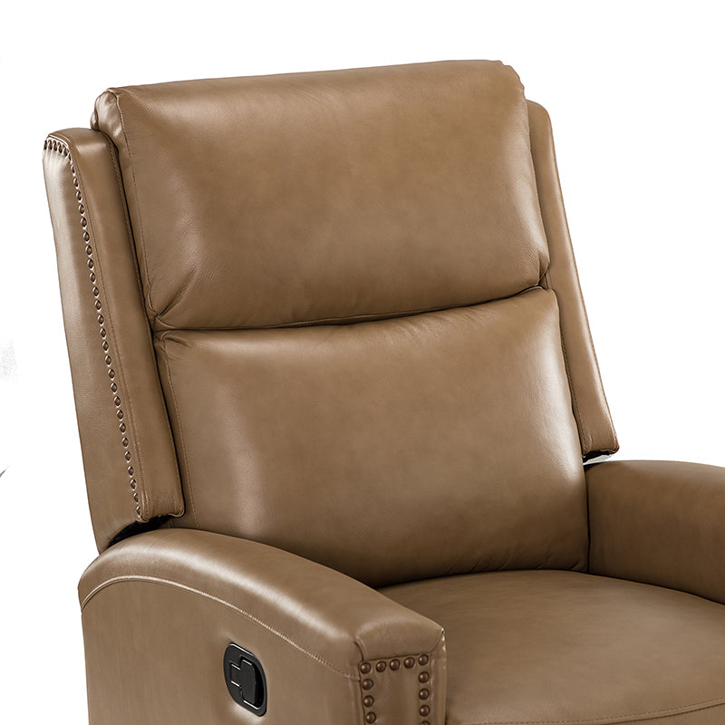 Fauteuil inclinable à dossier haut en cuir véritable avec clous décoratifs, ressorts en S et 3 positions manuelles | Bourgogne / Chameau / Marron / Noir / Tourterelle / Bleu marine / Beige / Sauge / Taupe | Fauteuil simple