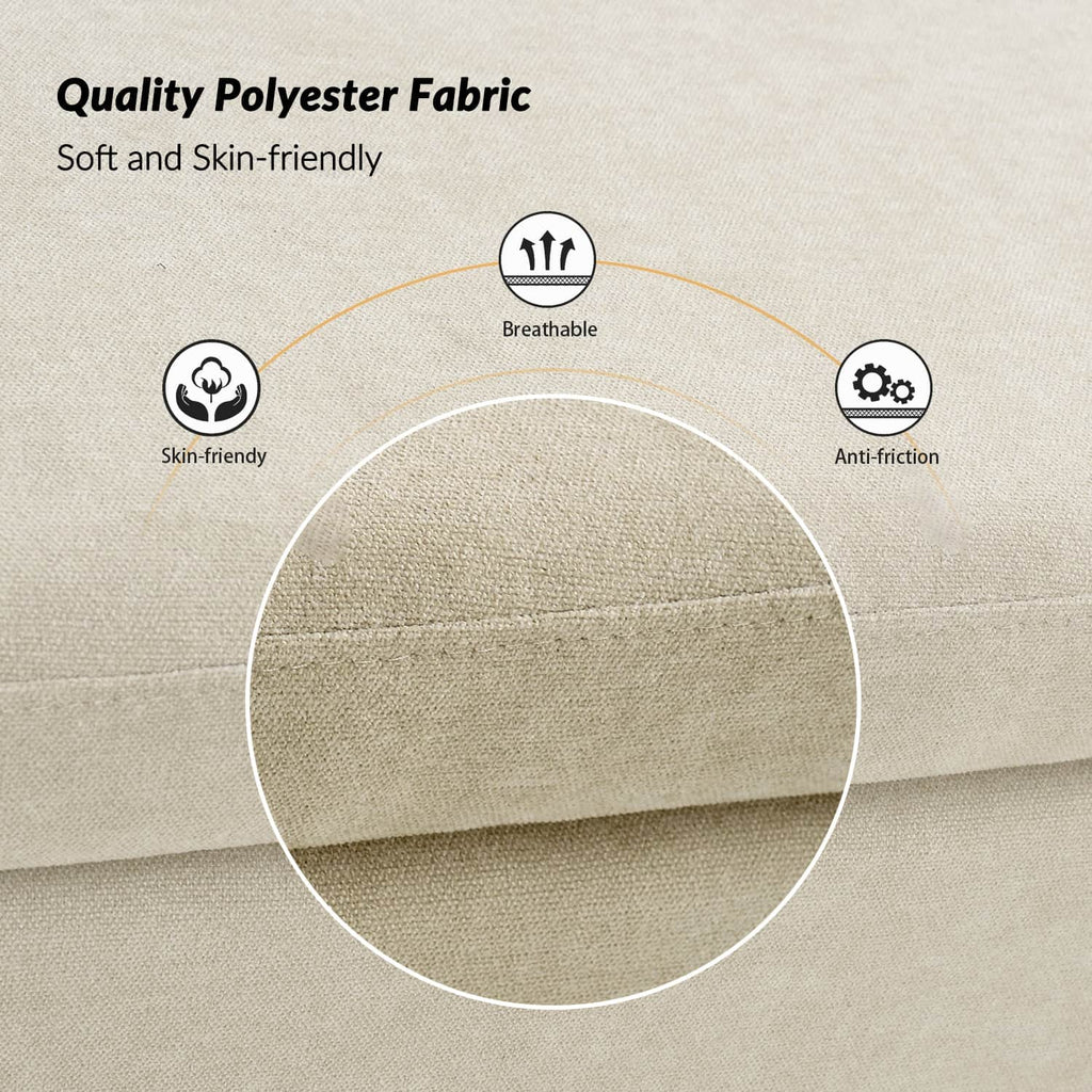 Banc de rangement capitonné avec 2 oreillers décoratifs, accoudoirs et pieds en plastique noir | Beige / Bleu marine / Sarcelle / Lin / Gris / Anthracite / Taupe / Marron | Simple