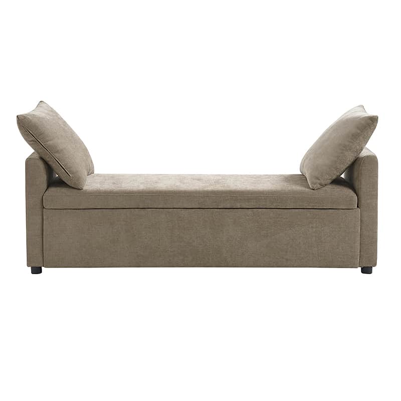 Banc de rangement capitonné avec 2 oreillers décoratifs, accoudoirs et pieds en plastique noir | Beige / Bleu marine / Sarcelle / Lin / Gris / Anthracite / Taupe / Marron | Simple