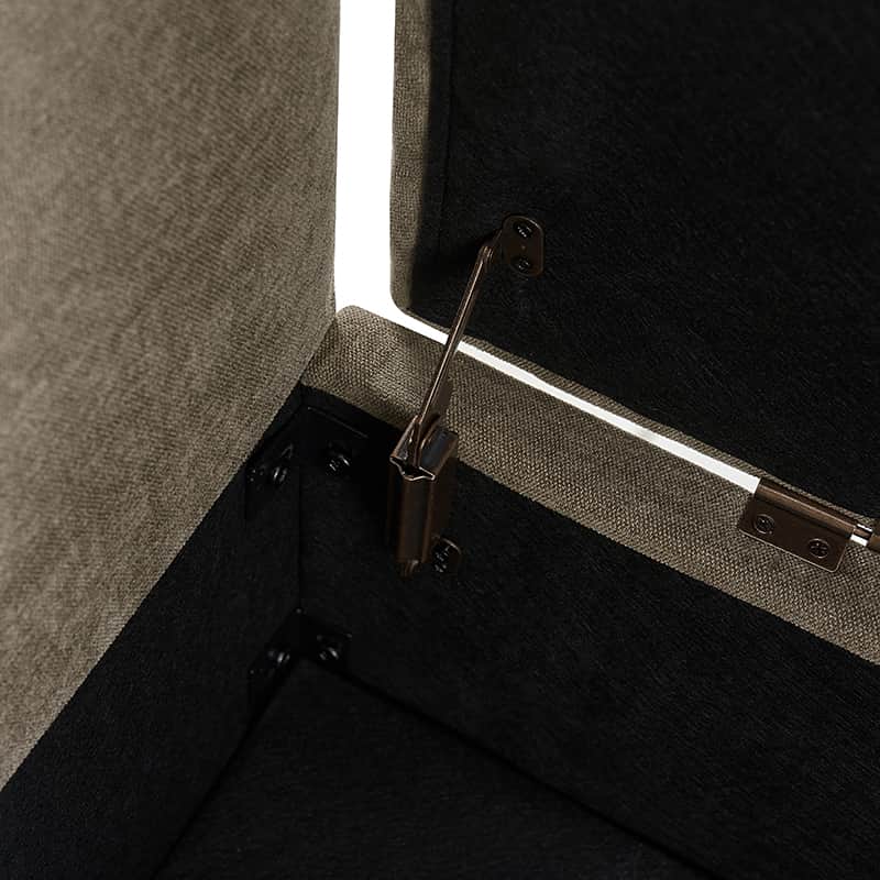 Banc de rangement capitonné avec 2 oreillers décoratifs, accoudoirs et pieds en plastique noir | Beige / Bleu marine / Sarcelle / Lin / Gris / Anthracite / Taupe / Marron | Simple
