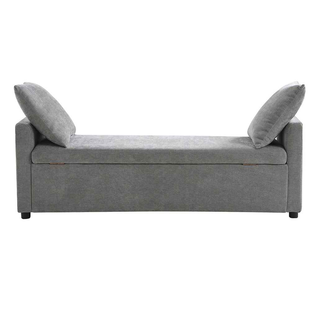 Banc de rangement capitonné avec 2 oreillers décoratifs, accoudoirs et pieds en plastique noir | Beige / Bleu marine / Sarcelle / Lin / Gris / Anthracite / Taupe / Marron | Simple