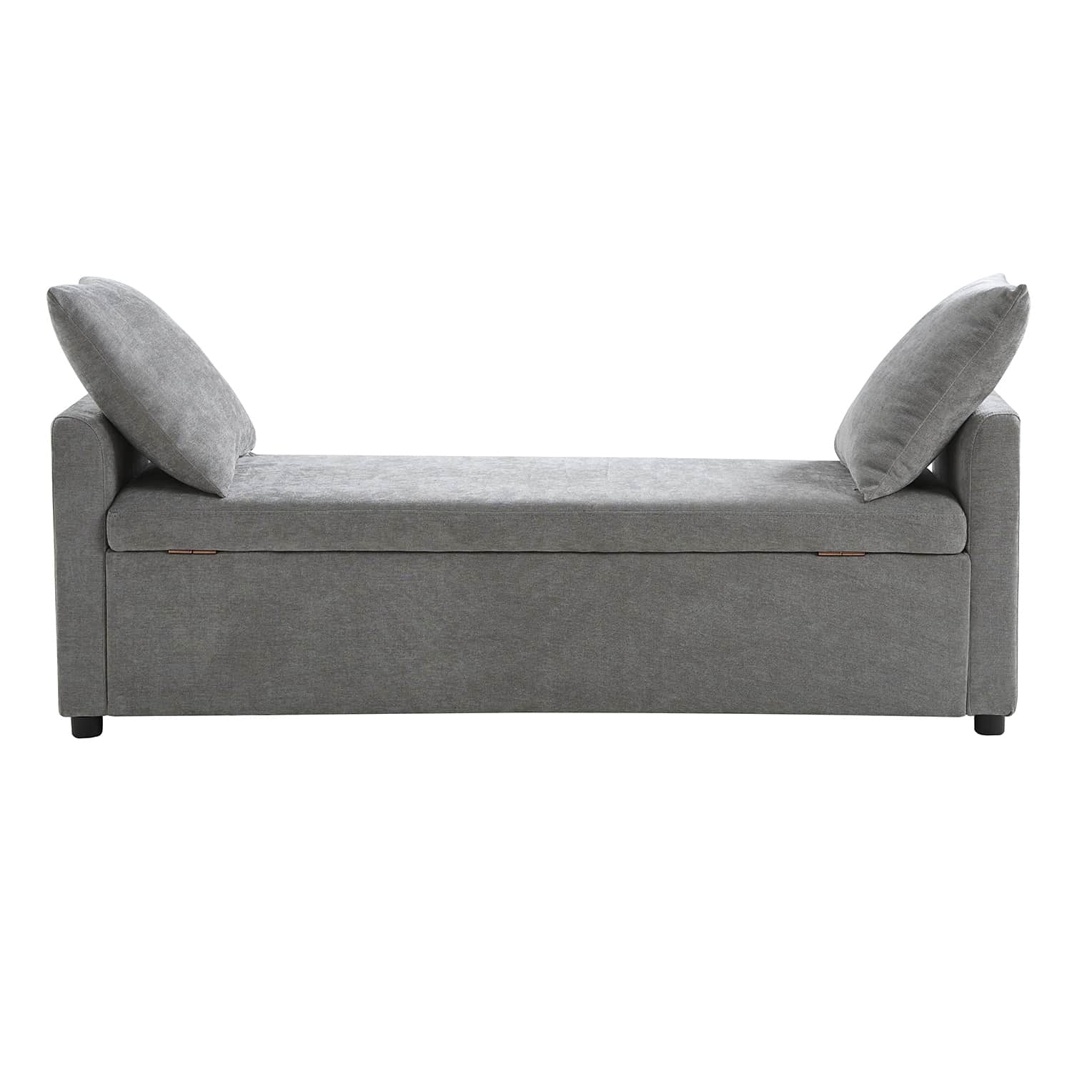 Banc de rangement capitonné avec 2 oreillers décoratifs, accoudoirs et pieds en plastique noir | Beige / Bleu marine / Sarcelle / Lin / Gris / Anthracite / Taupe / Marron | Simple