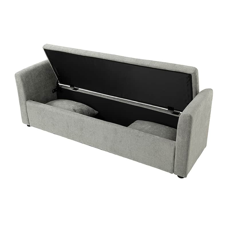 Banc de rangement capitonné avec 2 oreillers décoratifs, accoudoirs et pieds en plastique noir | Beige / Bleu marine / Sarcelle / Lin / Gris / Anthracite / Taupe / Marron | Simple