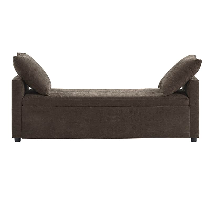 Banc de rangement capitonné avec 2 oreillers décoratifs, accoudoirs et pieds en plastique noir | Beige / Bleu marine / Sarcelle / Lin / Gris / Anthracite / Taupe / Marron | Simple