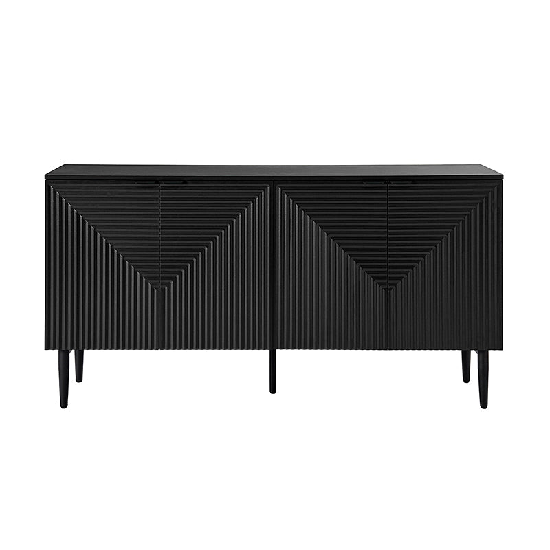63 po Buffet 4 portes à rainures linéaires avec 2 tiroirs, porte-verres à vin, 3 étagères réglables et pieds en fer | Noir / Blanc / Bleu marine | Simple