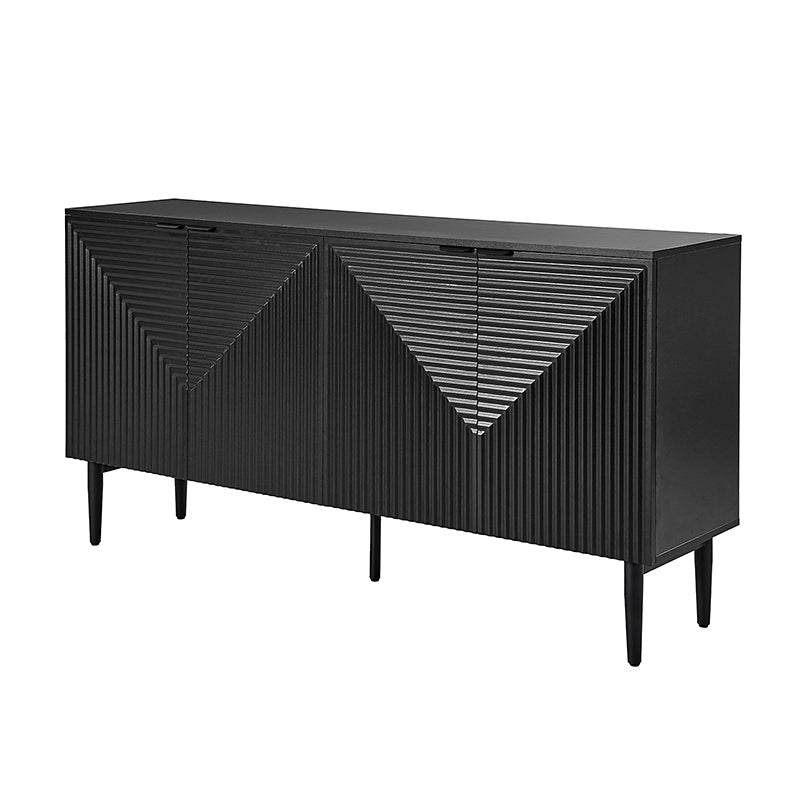 63 po Buffet 4 portes à rainures linéaires avec 2 tiroirs, porte-verres à vin, 3 étagères réglables et pieds en fer | Noir / Blanc / Bleu marine | Simple