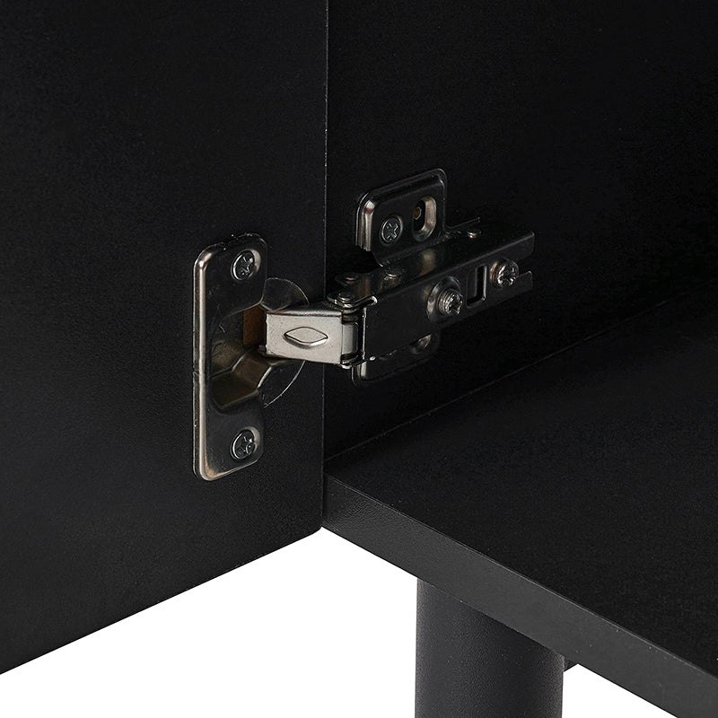 63 po Buffet 4 portes à rainures linéaires avec 2 tiroirs, porte-verres à vin, 3 étagères réglables et pieds en fer | Noir / Blanc / Bleu marine | Simple