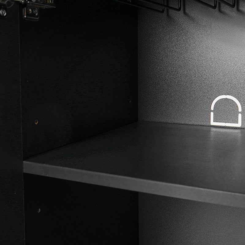 63 po Buffet 4 portes à rainures linéaires avec 2 tiroirs, porte-verres à vin, 3 étagères réglables et pieds en fer | Noir / Blanc / Bleu marine | Simple