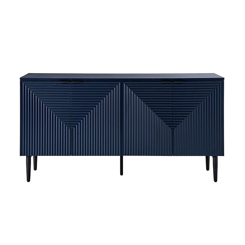 63 po Buffet 4 portes à rainures linéaires avec 2 tiroirs, porte-verres à vin, 3 étagères réglables et pieds en fer | Noir / Blanc / Bleu marine | Simple