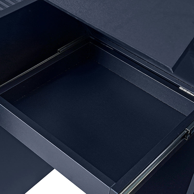 63 po Buffet 4 portes à rainures linéaires avec 2 tiroirs, porte-verres à vin, 3 étagères réglables et pieds en fer | Noir / Blanc / Bleu marine | Simple