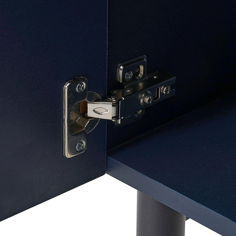 63 po Buffet 4 portes à rainures linéaires avec 2 tiroirs, porte-verres à vin, 3 étagères réglables et pieds en fer | Noir / Blanc / Bleu marine | Simple