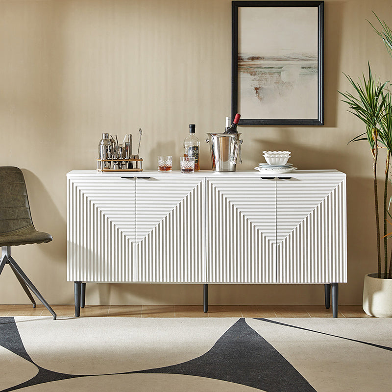 63 po Buffet 4 portes à rainures linéaires avec 2 tiroirs, porte-verres à vin, 3 étagères réglables et pieds en fer | Noir / Blanc / Bleu marine | Simple