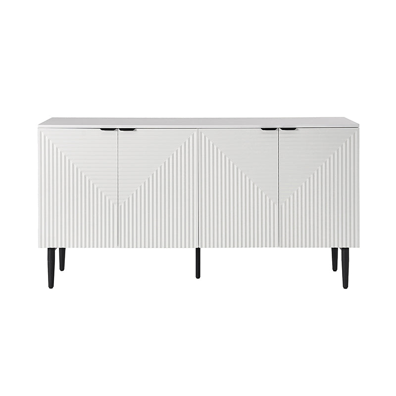 63 po Buffet 4 portes à rainures linéaires avec 2 tiroirs, porte-verres à vin, 3 étagères réglables et pieds en fer | Noir / Blanc / Bleu marine | Simple