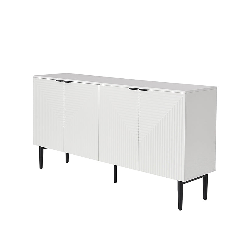 63 po Buffet 4 portes à rainures linéaires avec 2 tiroirs, porte-verres à vin, 3 étagères réglables et pieds en fer | Noir / Blanc / Bleu marine | Simple