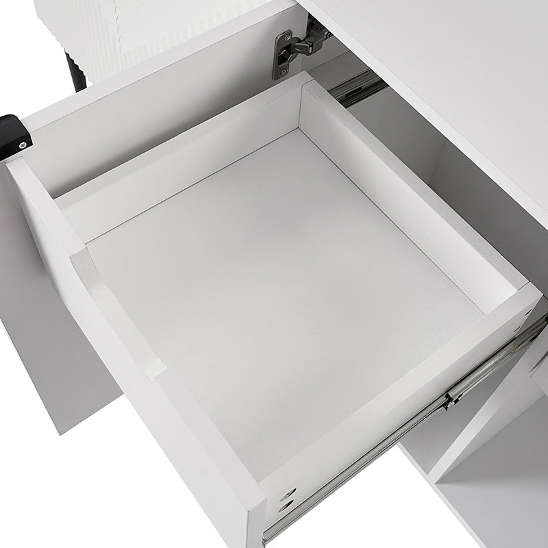 63 po Buffet 4 portes à rainures linéaires avec 2 tiroirs, porte-verres à vin, 3 étagères réglables et pieds en fer | Noir / Blanc / Bleu marine | Simple