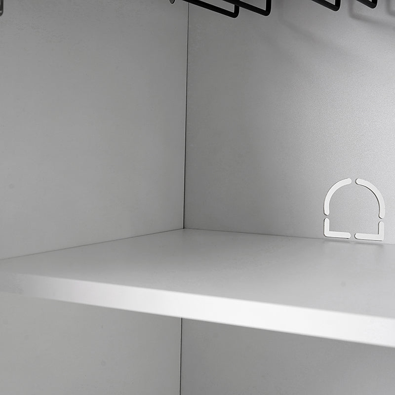 63 po Buffet 4 portes à rainures linéaires avec 2 tiroirs, porte-verres à vin, 3 étagères réglables et pieds en fer | Noir / Blanc / Bleu marine | Simple