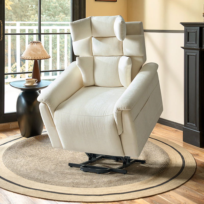 Fauteuil inclinable releveur avec massage dorsal par airbag, thérapie chauffante et support tête et lombaire réglables | Bleu marine / Beige | Monoplace