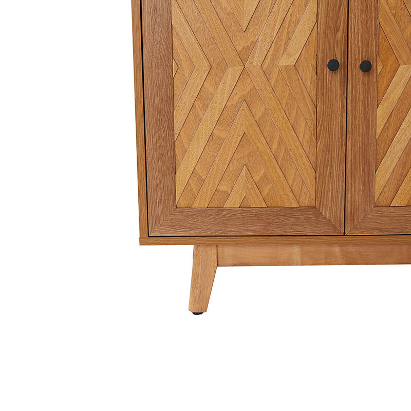 Buffet 4 portes avec incrustation en chevron de 145 cm avec 3 étagères réglables, passe-câbles et pieds en bois de peuplier | Noyer / Noir | Unique