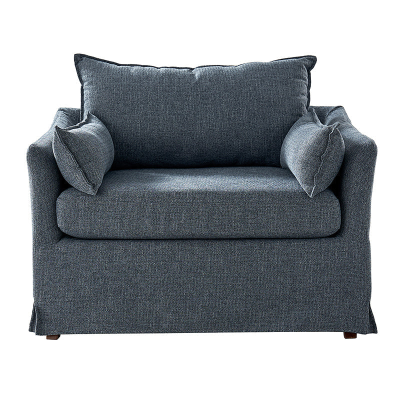 Fauteuil surdimensionné déhoussable en polyester avec ottomane, coussin réversible et roulettes arrière verrouillables | Bleu / Ivoire / Gris | 1,5 place