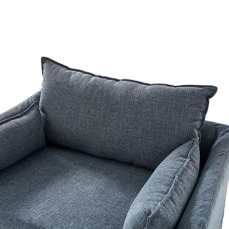 Fauteuil surdimensionné déhoussable en polyester avec ottomane, coussin réversible et roulettes arrière verrouillables | Bleu / Ivoire / Gris | 1,5 place