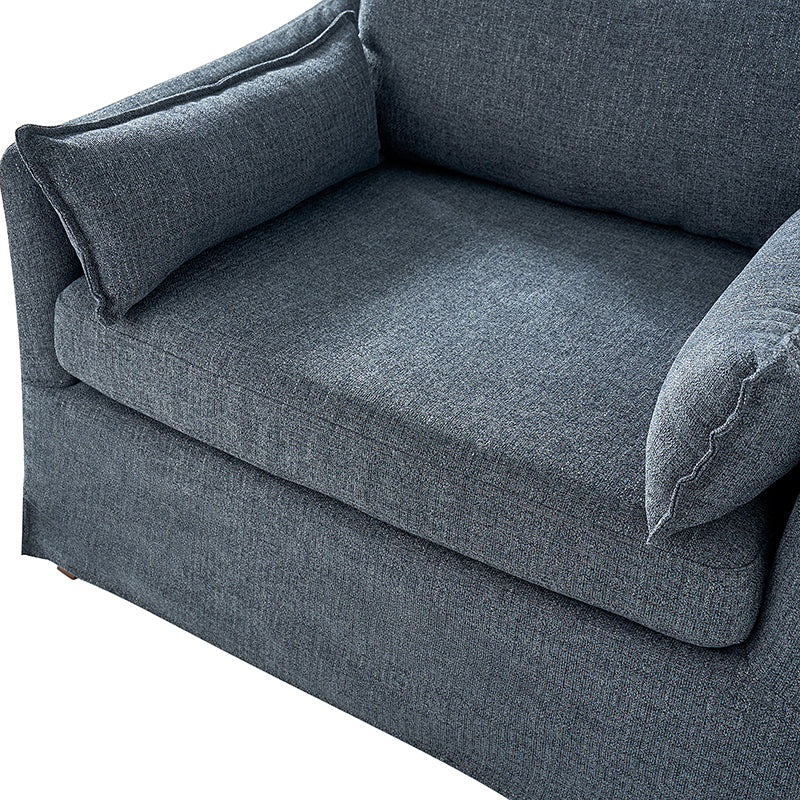 Fauteuil surdimensionné déhoussable en polyester avec ottomane, coussin réversible et roulettes arrière verrouillables | Bleu / Ivoire / Gris | 1,5 place