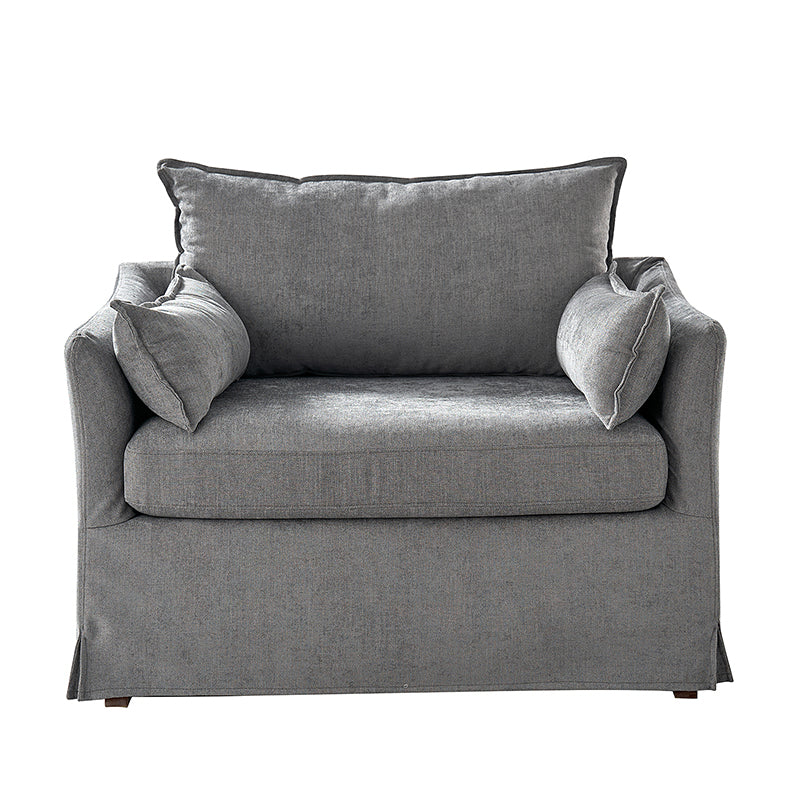 Fauteuil surdimensionné déhoussable en polyester avec ottomane, coussin réversible et roulettes arrière verrouillables | Bleu / Ivoire / Gris | 1,5 place