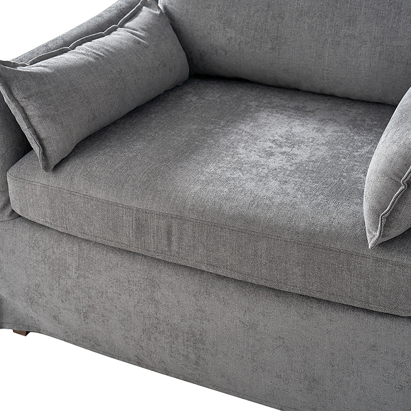 Fauteuil surdimensionné déhoussable en polyester avec ottomane, coussin réversible et roulettes arrière verrouillables | Bleu / Ivoire / Gris | 1,5 place