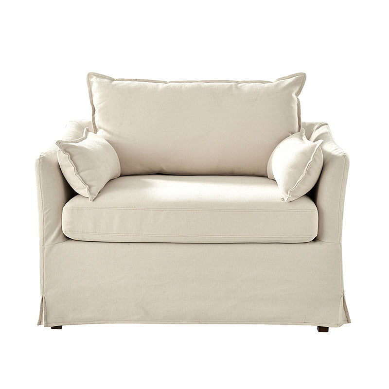 Fauteuil surdimensionné déhoussable en polyester avec ottomane, coussin réversible et roulettes arrière verrouillables | Bleu / Ivoire / Gris | 1,5 place