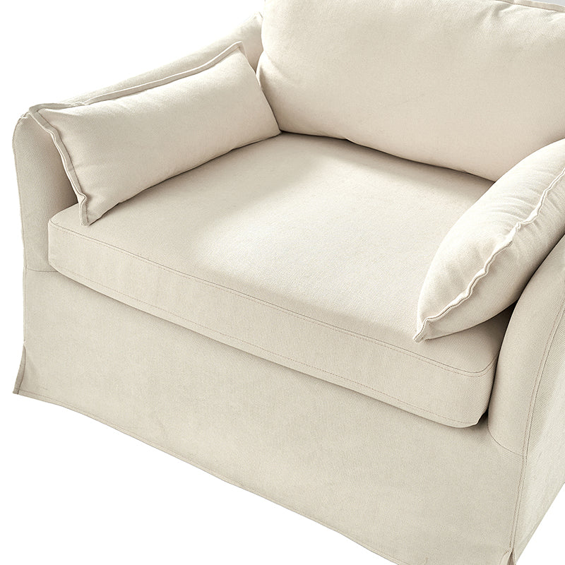 Fauteuil surdimensionné déhoussable en polyester avec ottomane, coussin réversible et roulettes arrière verrouillables | Bleu / Ivoire / Gris | 1,5 place