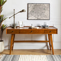 Bureau d'ordinateur avec 3 tiroirs, prise de courant intégrée, gestion des câbles et pieds en bois d'hévéa | Chêne / Noyer | Simple