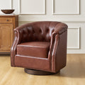 Fauteuil pivotant et à bascule en cuir véritable avec capitonnage et clous décoratifs, pieds en noyer | Marron / Blanc / Camel | Siège unique