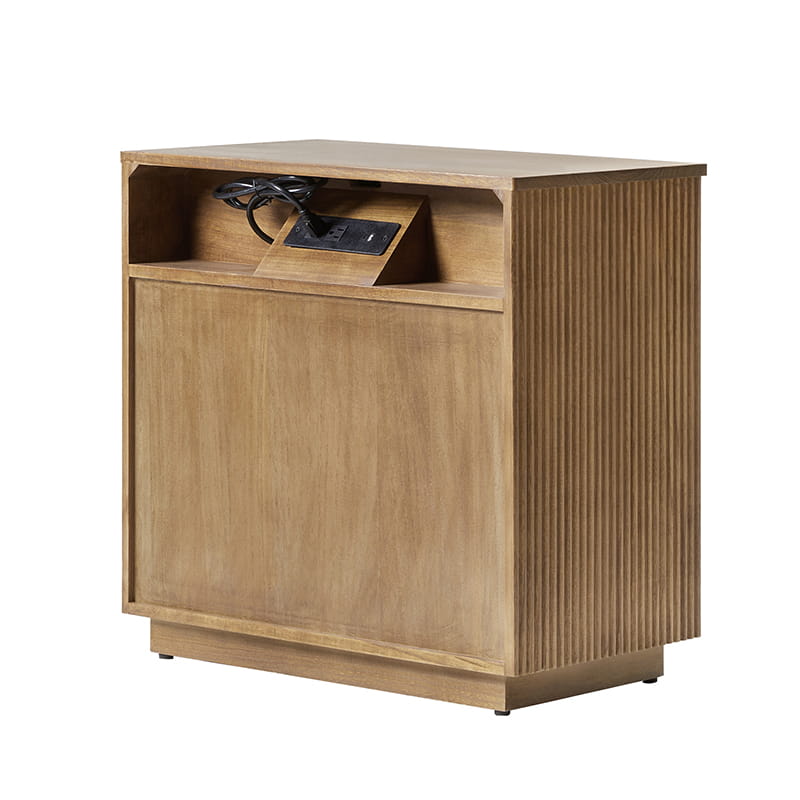 Table de chevet 3 tiroirs en bois massif avec façades de tiroirs cannelées et station de charge intégrée | Chêne / Noyer / Charbon | Unité