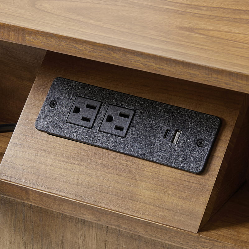Table de chevet 3 tiroirs en bois massif avec façades de tiroirs cannelées et station de charge intégrée | Chêne / Noyer / Charbon | Unité