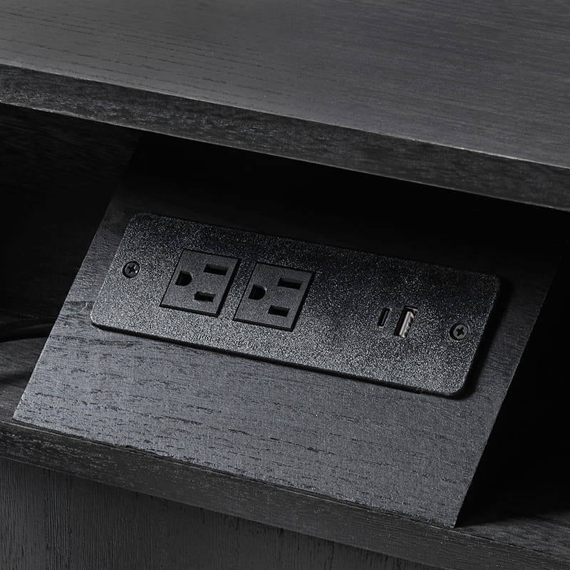 Table de chevet 3 tiroirs en bois massif avec façades de tiroirs cannelées et station de charge intégrée | Chêne / Noyer / Charbon | Unité
