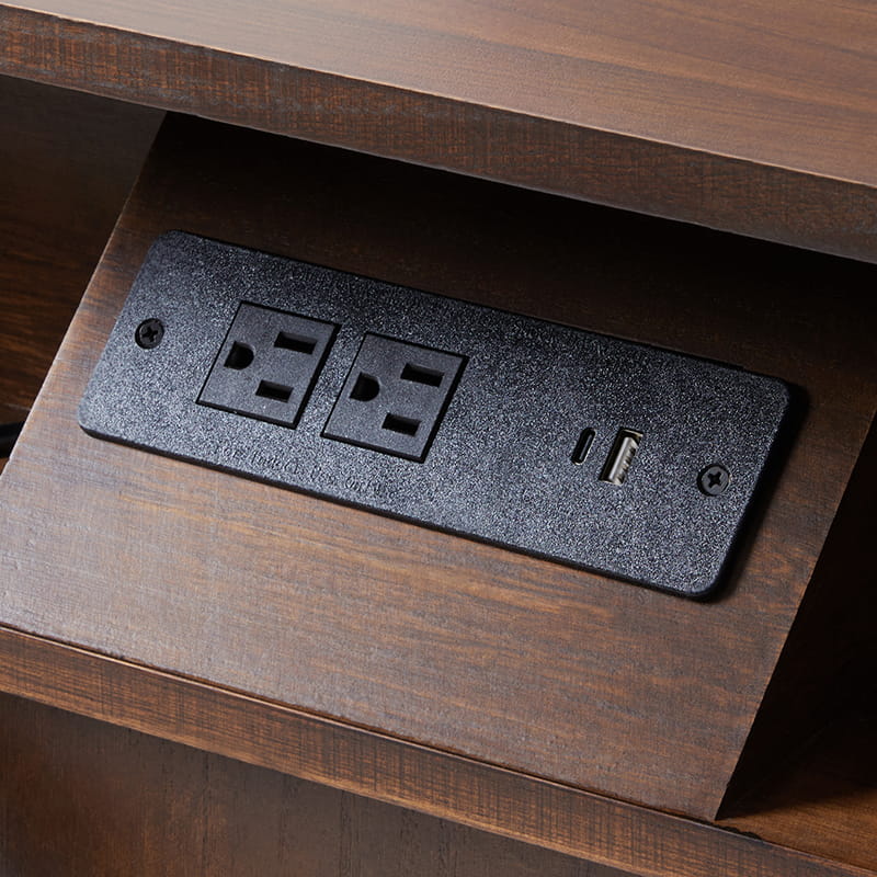 Table de chevet 3 tiroirs en bois massif avec façades de tiroirs cannelées et station de charge intégrée | Chêne / Noyer / Charbon | Unité
