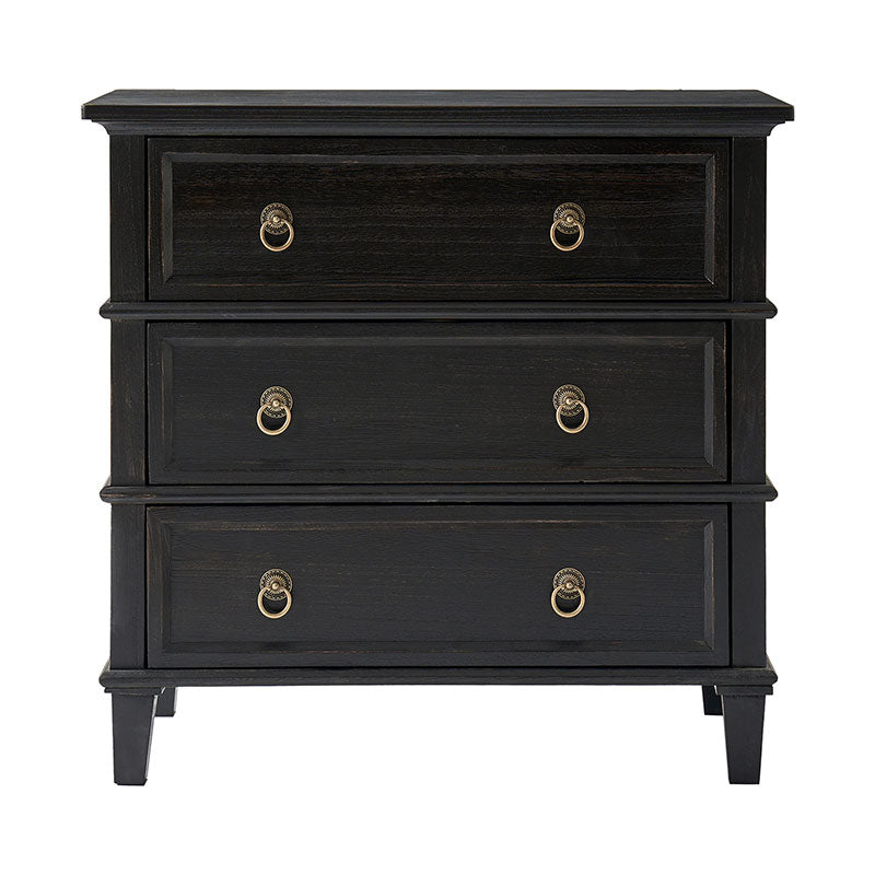 Table de chevet 3 tiroirs en bois massif avec prises de courant intégrées et ports USB | Charbon / Noyer / Cerisier | Unité individuelle