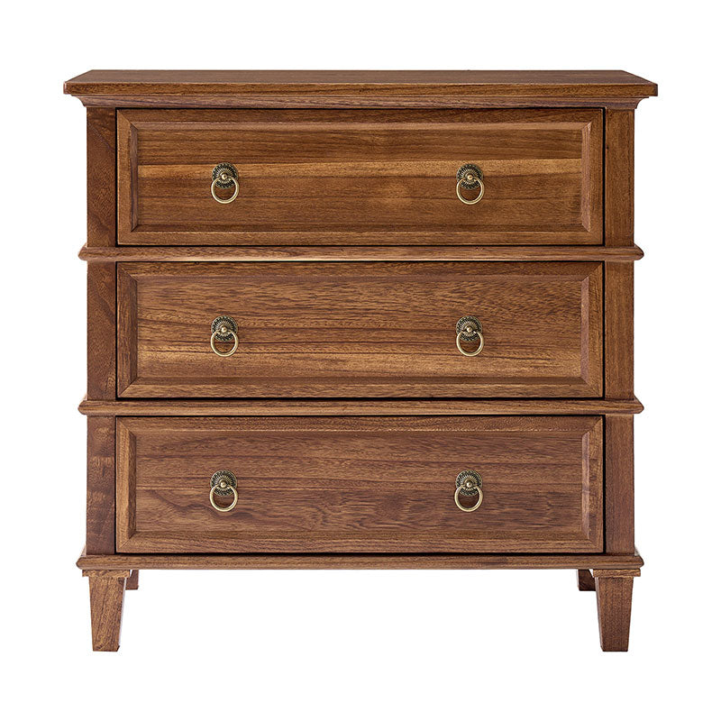 Table de chevet 3 tiroirs en bois massif avec prises de courant intégrées et ports USB | Charbon / Noyer / Cerisier | Unité individuelle