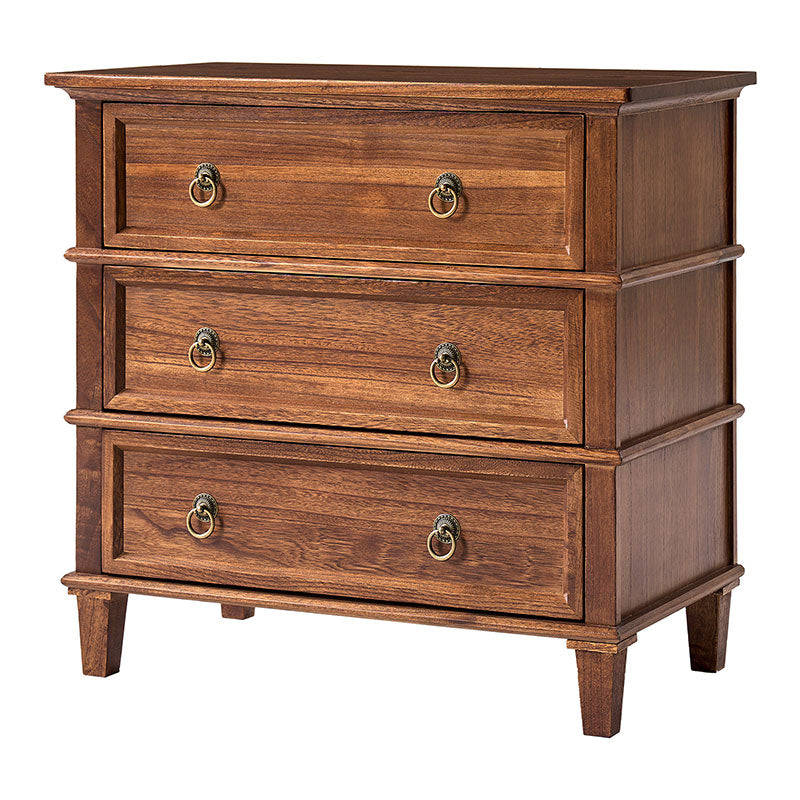Table de chevet 3 tiroirs en bois massif avec prises de courant intégrées et ports USB | Charbon / Noyer / Cerisier | Unité individuelle