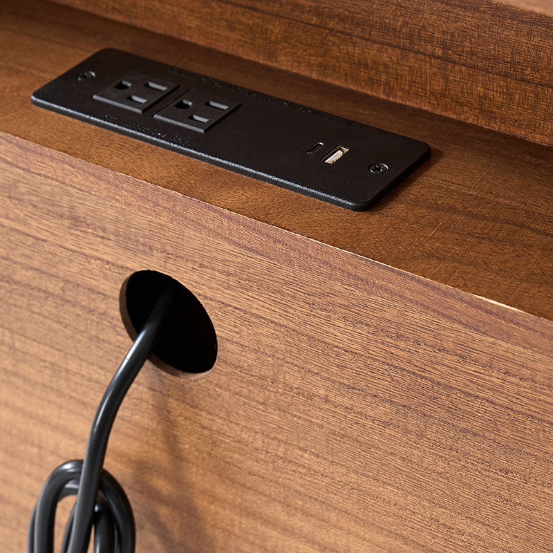 Table de chevet 3 tiroirs en bois massif avec prises de courant intégrées et ports USB | Charbon / Noyer / Cerisier | Unité individuelle