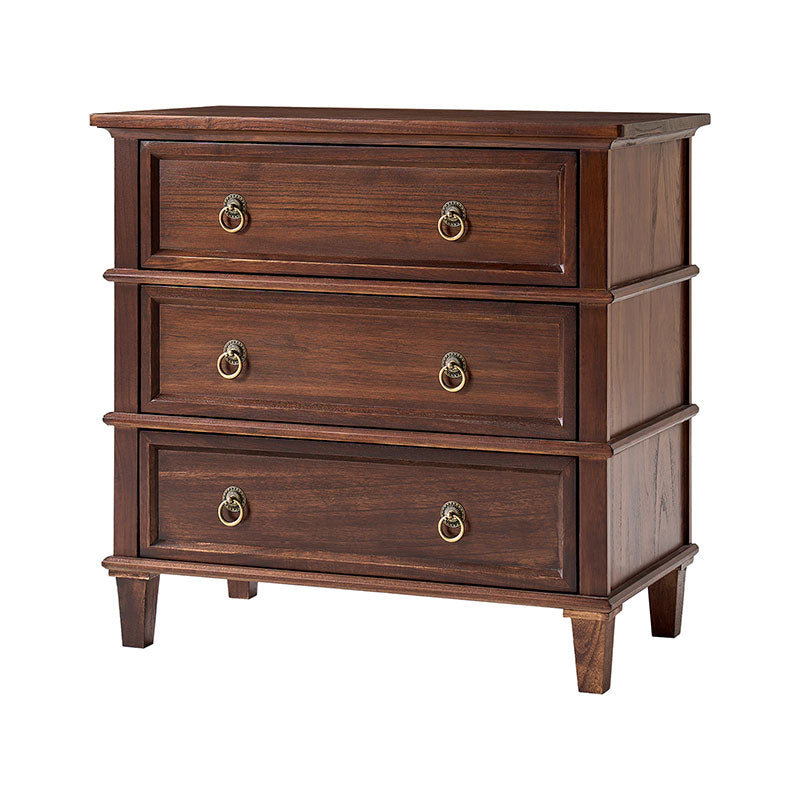 Table de chevet 3 tiroirs en bois massif avec prises de courant intégrées et ports USB | Charbon / Noyer / Cerisier | Unité individuelle
