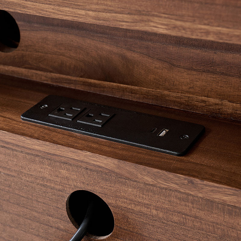 Table de chevet 3 tiroirs en bois massif avec prises de courant intégrées et ports USB | Charbon / Noyer / Cerisier | Unité individuelle