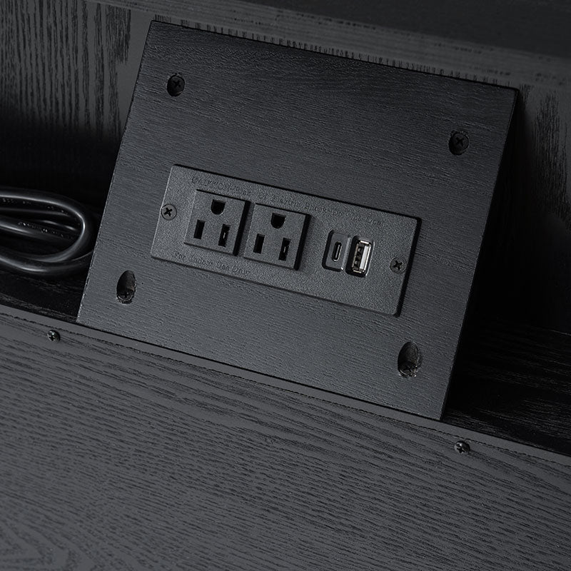 Table de chevet arquée à 1 tiroir de 68 cm avec façade cannelée, niche ouverte et port USB intégré | Chêne / Noyer / Noir | Simple