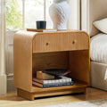 Table de chevet arquée à 1 tiroir de 68 cm avec façade cannelée, niche ouverte et port USB intégré | Chêne / Noyer / Noir | Simple