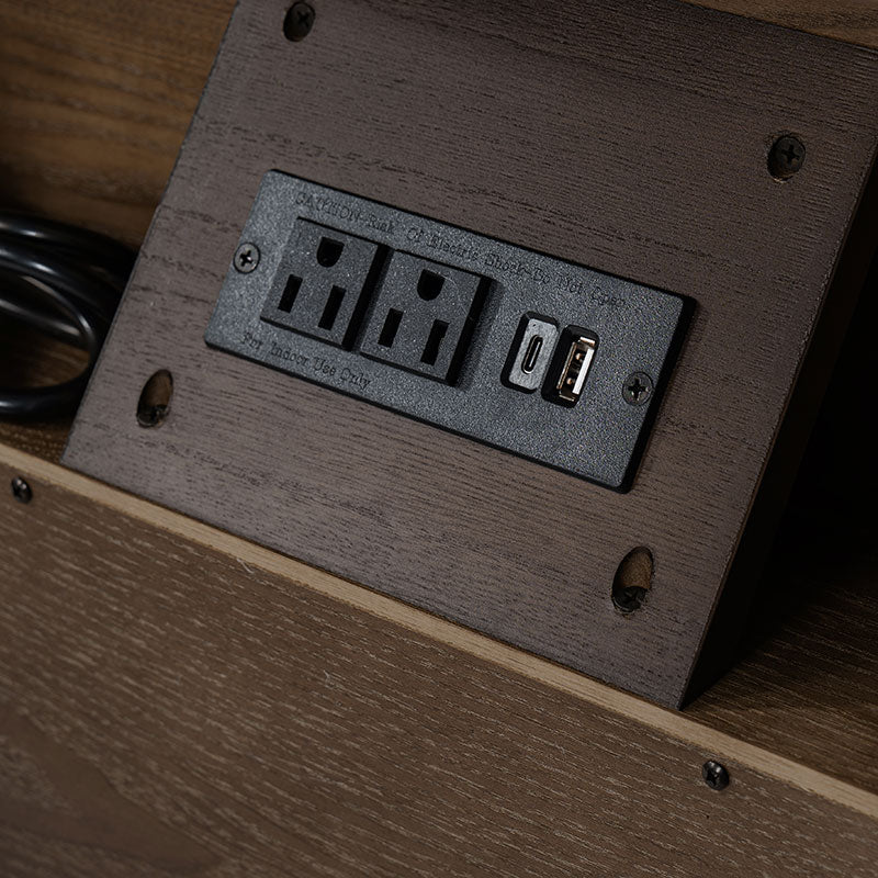 Table de chevet arquée à 1 tiroir de 68 cm avec façade cannelée, niche ouverte et port USB intégré | Chêne / Noyer / Noir | Simple