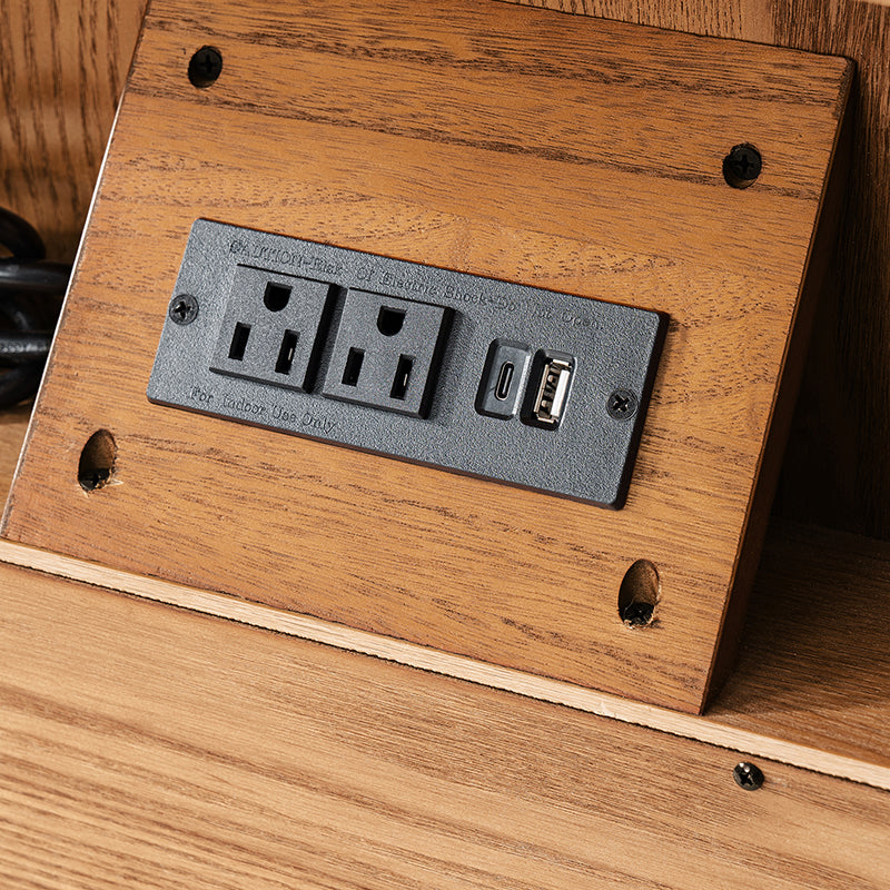 Table de chevet arquée à 3 tiroirs avec pieds en bois massif et port de recharge USB intégré | Chêne / Noyer / Noir | Unité