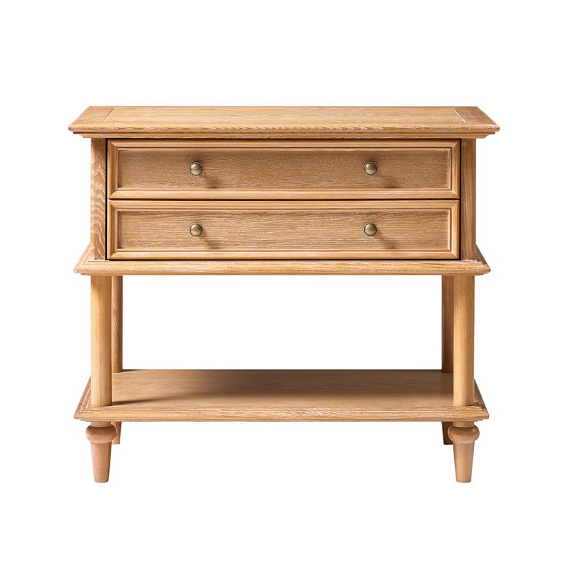Table de chevet en placage de frêne avec façade à double tiroir factice, 1 tiroir et étagère ouverte | Noyer/Chêne | Simple
