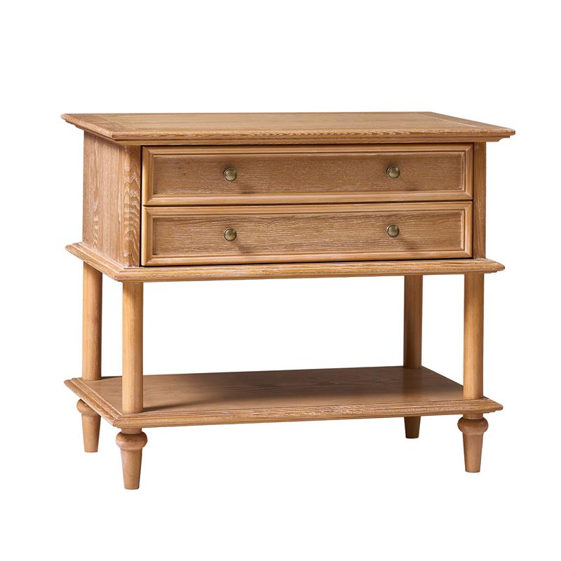 Table de chevet en placage de frêne avec façade à double tiroir factice, 1 tiroir et étagère ouverte | Noyer/Chêne | Simple